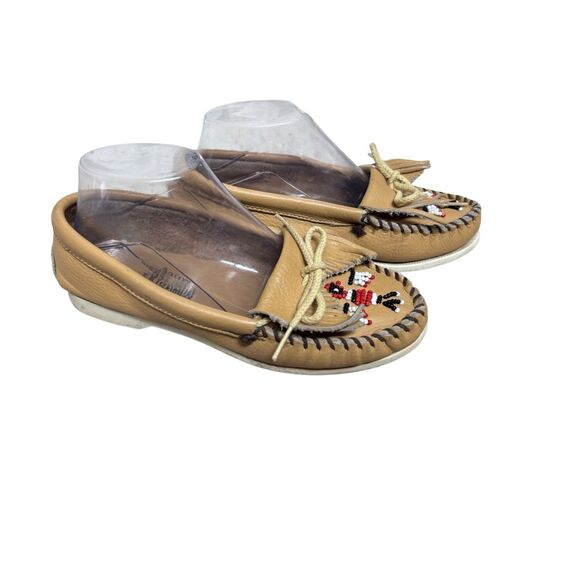 Minnetonka Tan Leather Beaded Moccasins - Picture 6 of 10